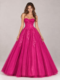 Strapless Sweetheart Tulle Ball Gown Prom Dress with Lace Appliques