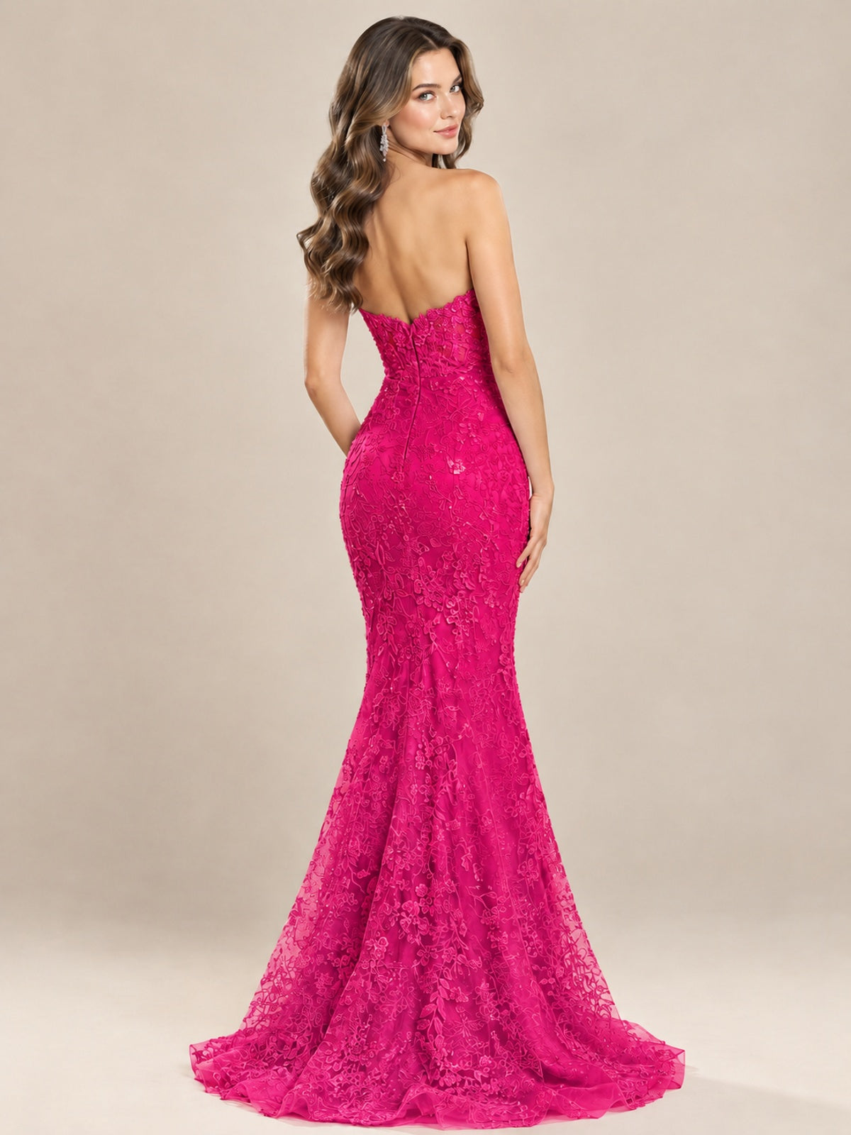 Strapless Corset Mermaid Prom Dress with Floral Lace Appliqué