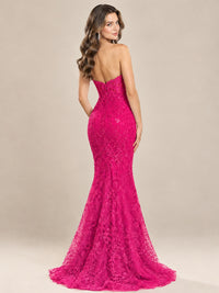Strapless Corset Mermaid Prom Dress with Floral Lace Appliqué