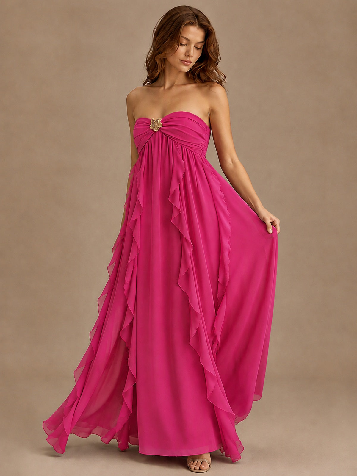Srapless Sweetheart Chiffon Prom Dress Ruffle Formal Evening Gown