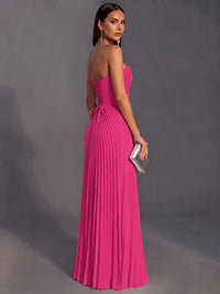 Strapless A-line Long Pleated Satin Prom Dress