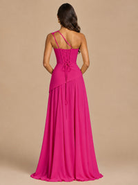 One Shoulder Prom Dress A-line Ruched Women Wedding Formal Gowns