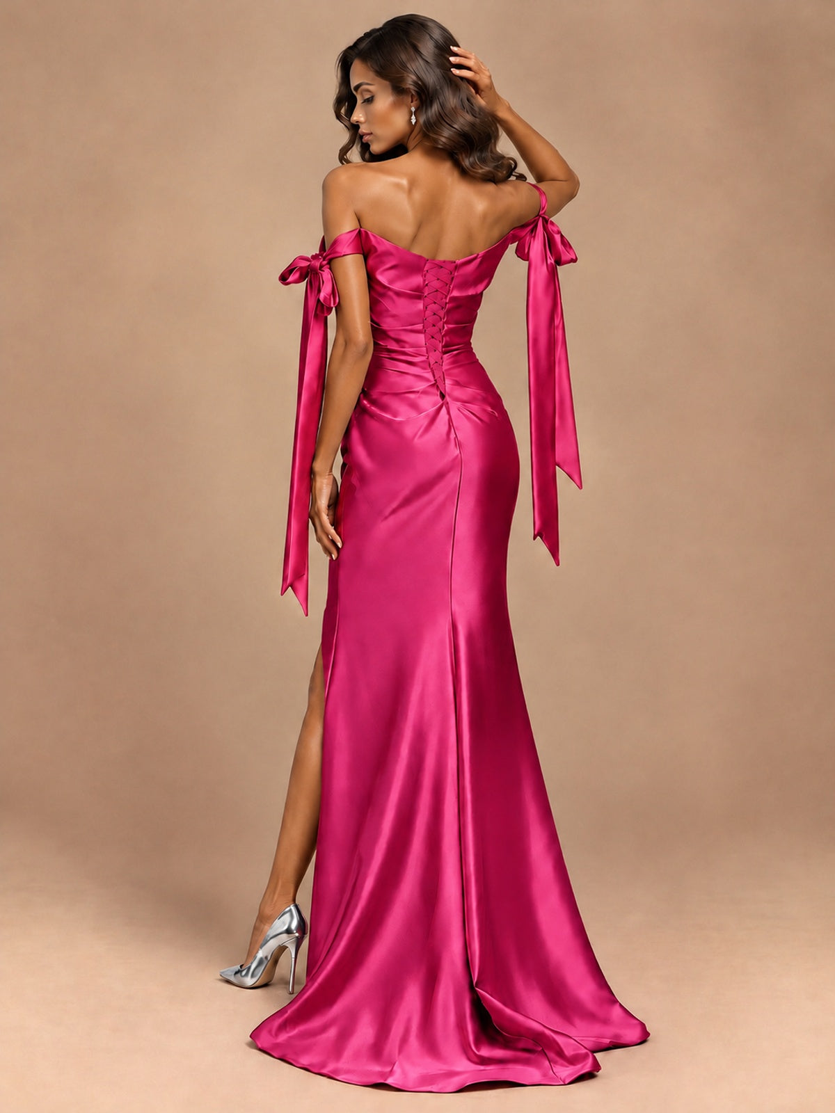 Off The Shuolder Satin Prom Dress Slit Mermaid Formal Gowns