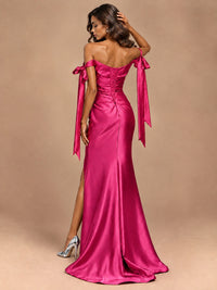 Off The Shuolder Satin Prom Dress Slit Mermaid Formal Gowns