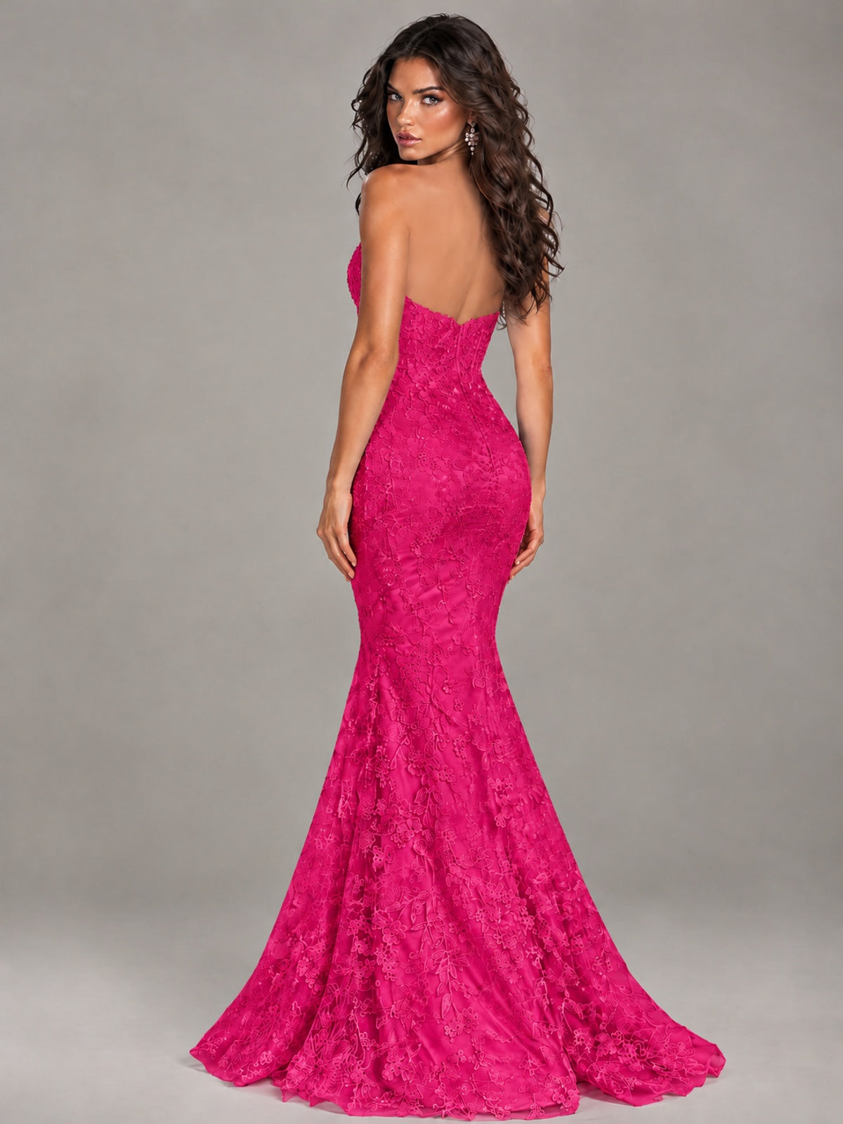Strapless Corset Mermaid Prom Dress Lace Appliqué Formal Gown