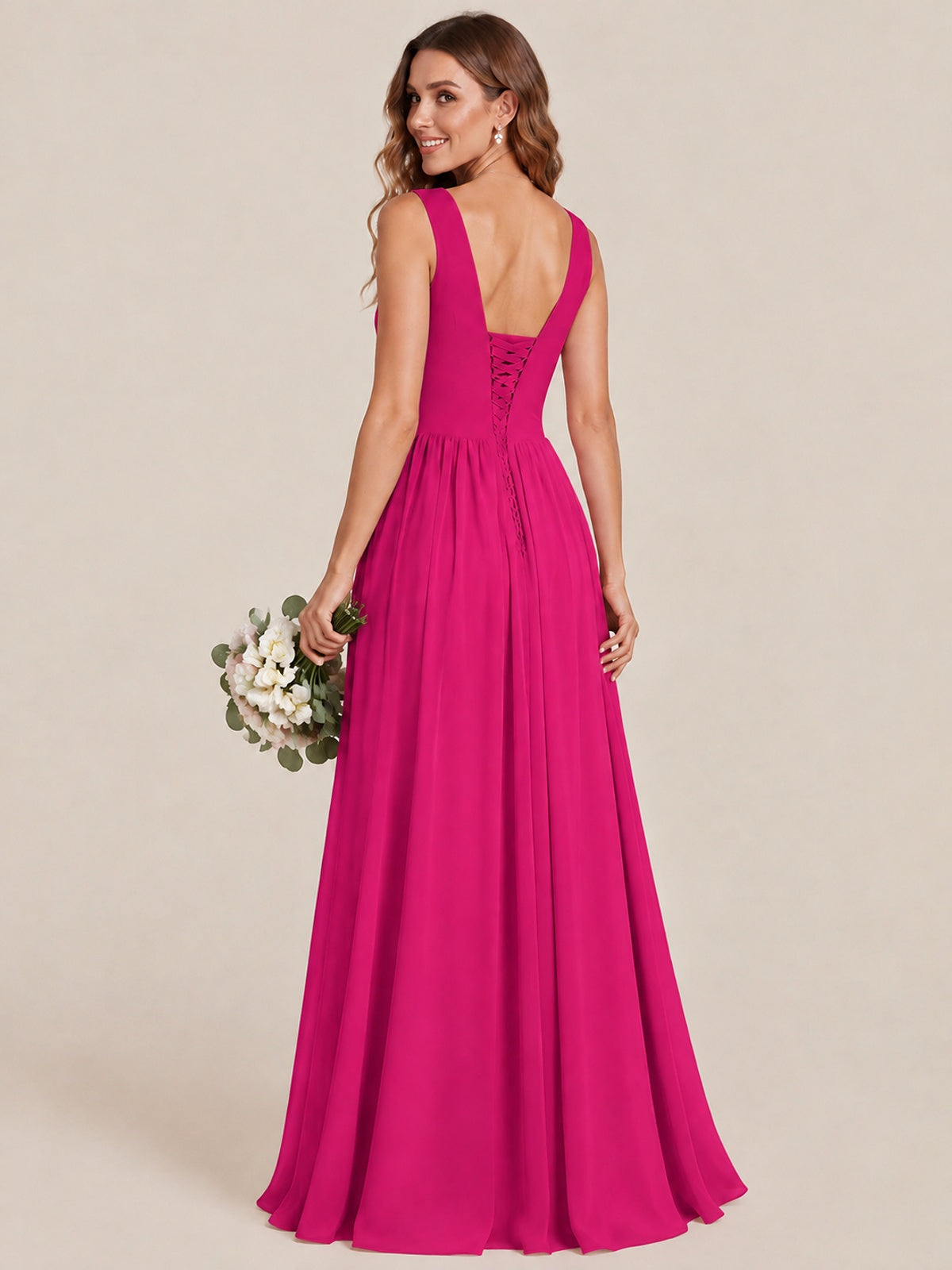 A-line Sleeveless Rucehd Chiffon Bridesmaid Dress with High Slit