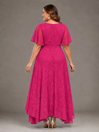 Jacquard Chiffon A-Line V-Neck High-Low Mother of the Bride Dress