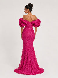 Sequin Off-Shoulder Ruffle Mermaid Prom Dress