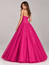 Strapless Sweetheart Tulle Ball Gown Prom Dress with Lace Appliques