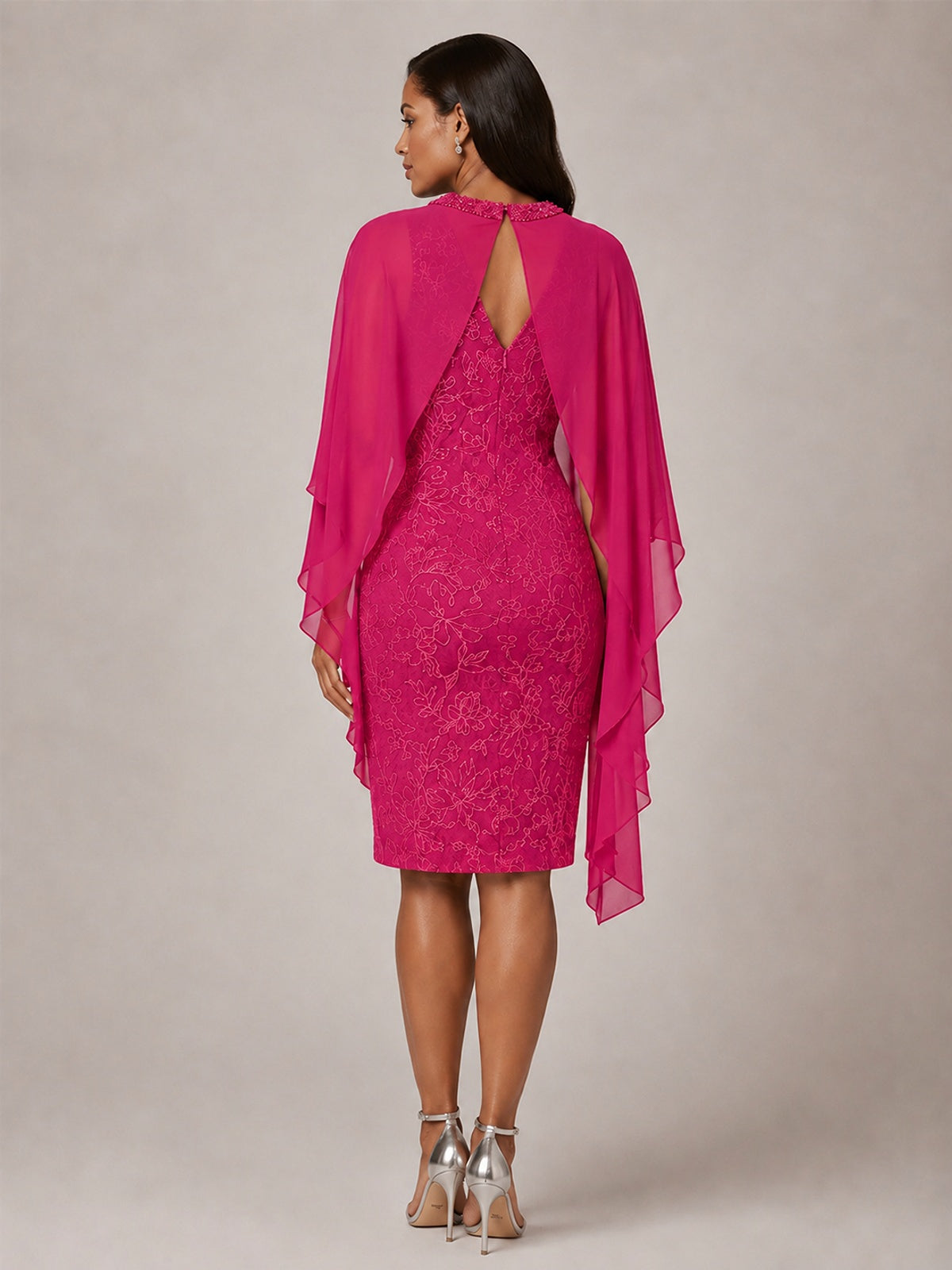 Floral Sheath Mother of the Bride Dress with Cape Overlay
