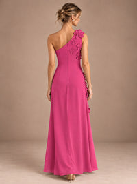 Sage Green One Shoulder Satin Formal Maxi Dress with 3D Floral