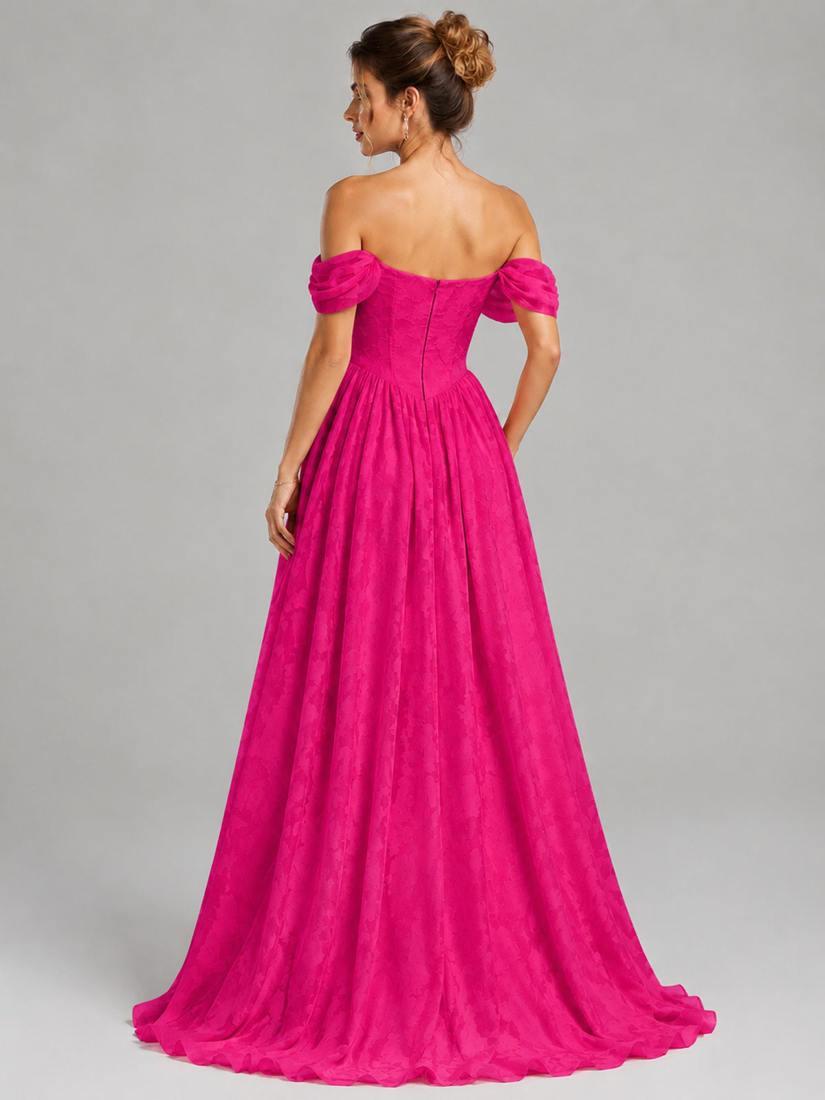 Off Shoulder Jacquard A-Line Maxi Dress