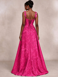 Light Blue 3D Floral Jacquard Prom Dress with Detachable Overskirt Corset Gown