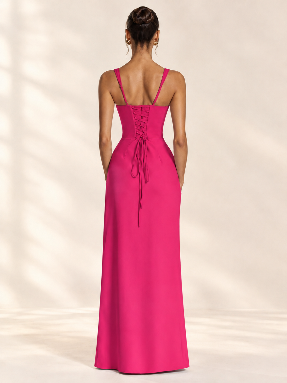 Square Neck Satin Sleeveless Ruched Prom Dress with High Slit