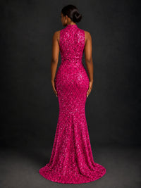 Sparkly Sequin High Neck Mermaid Prom Dress