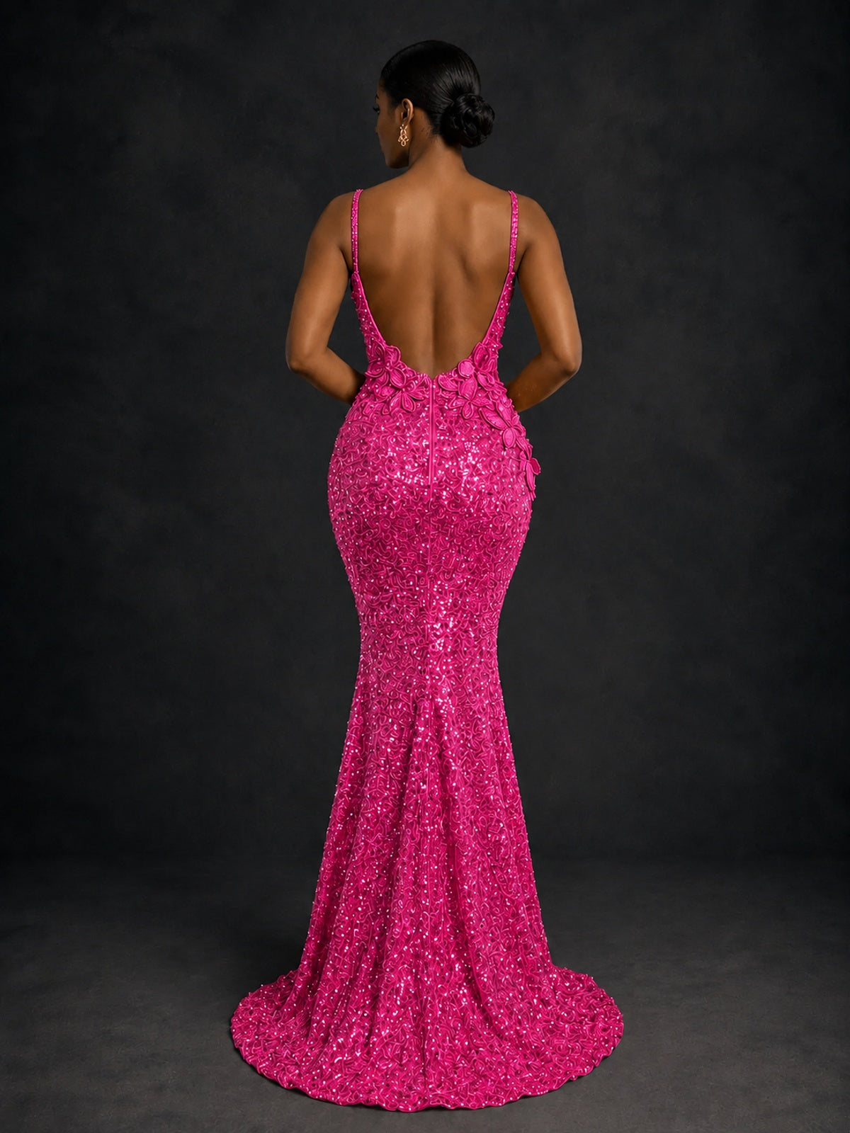 Sequin Mermaid Prom Dress with Floral Applique