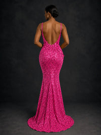 Sequin Mermaid Prom Dress with Floral Applique