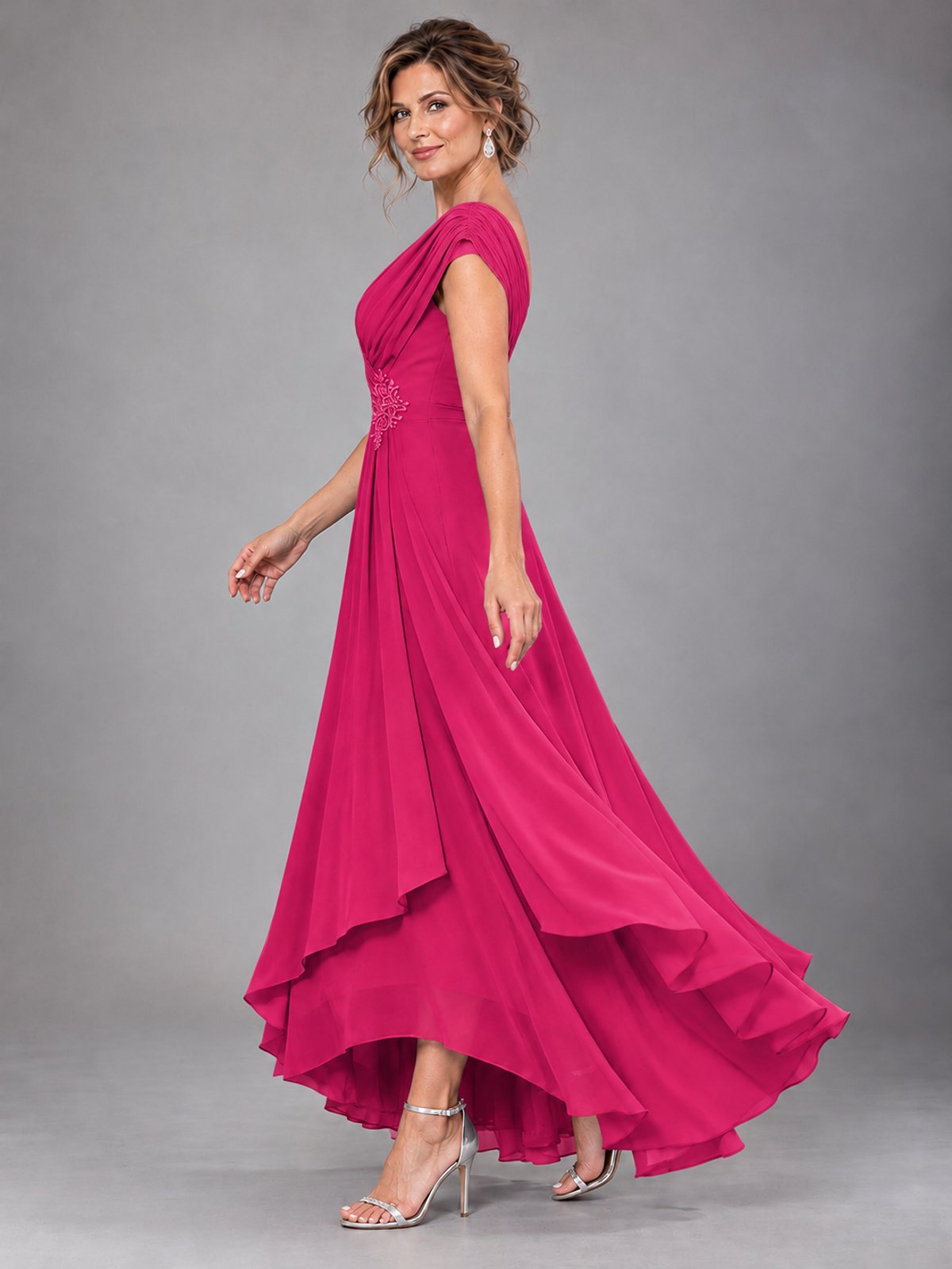 Cap Sleeve Chiffon A-Line Mother of the Bride Dress