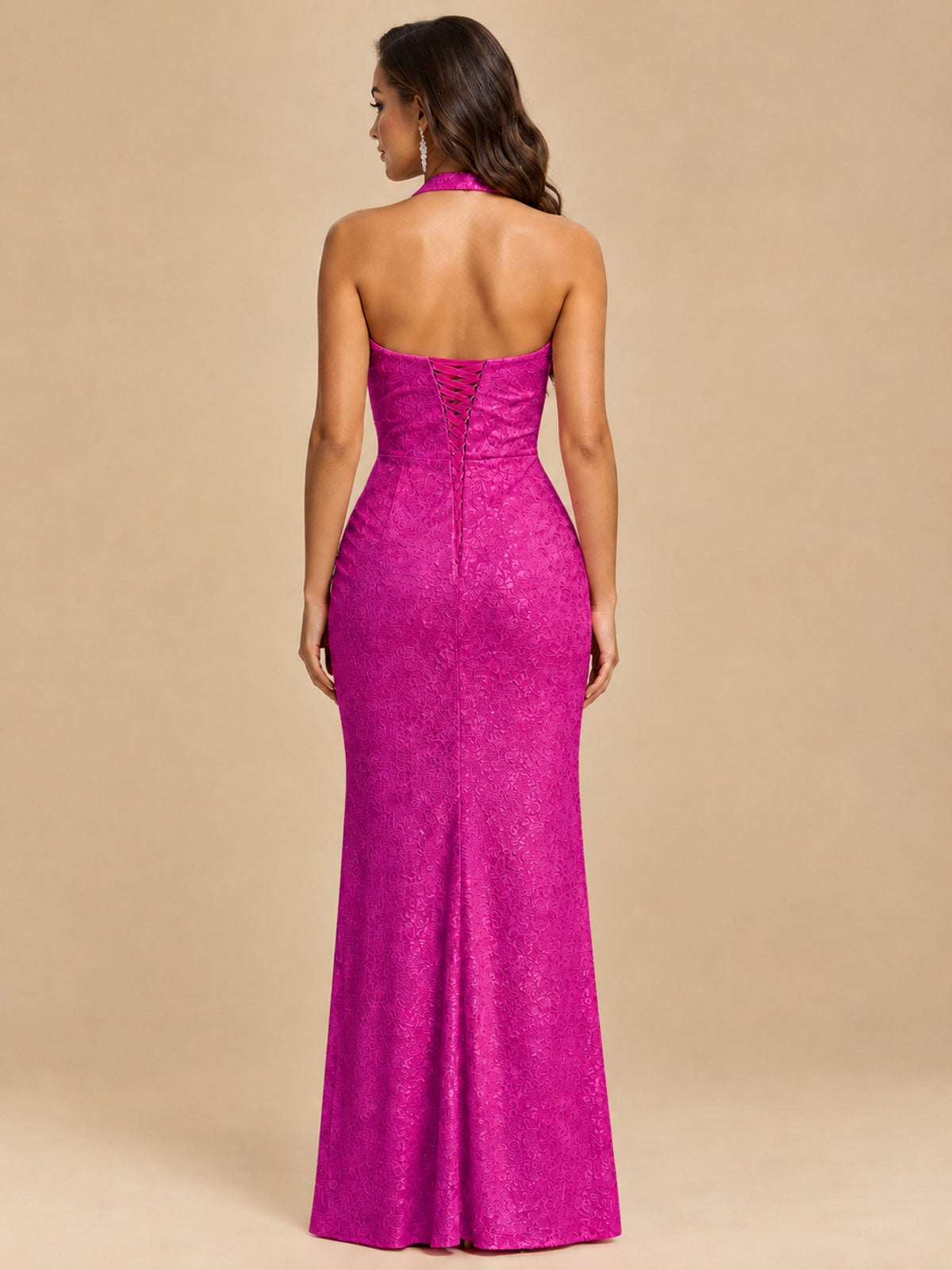 Halter V-Neck Sequin Mermaid Prom Dress with High Slit
