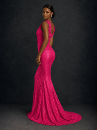 Gold Sequin Floral Applique Mermaid Prom Dress