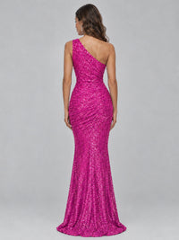 Sequin Mermaid One Shoulder Prom Dress Long formal Gown