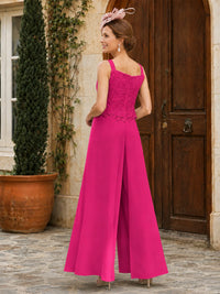 Elegant 3-Piece Chiffon Mother of the Bride Pantsuit with Floral Applique Jacket