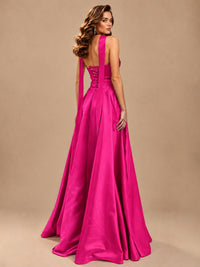 Strapless Prom Dress Side High Slit A-line Formal Dress with Scarf