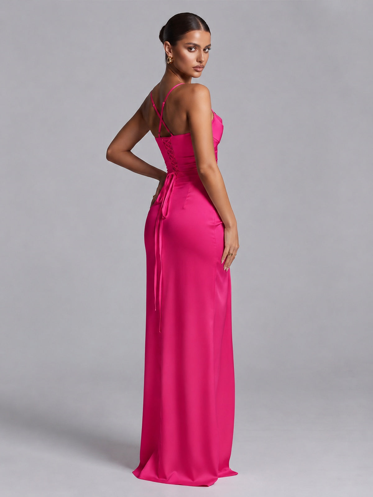 Square Neck Satin Long Prom Dress with Ruffles