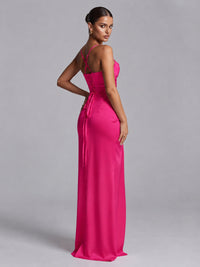 Square Neck Satin Long Prom Dress with Ruffles