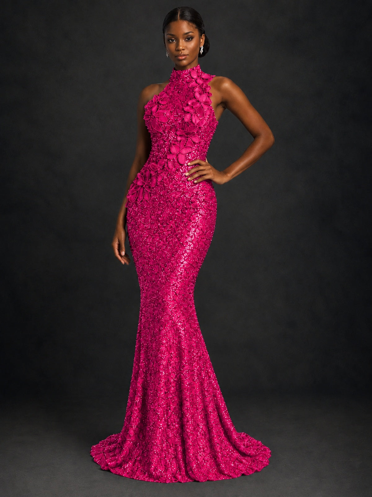 Sparkly Sequin High Neck Mermaid Prom Dress