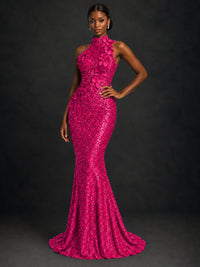 Sparkly Sequin High Neck Mermaid Prom Dress