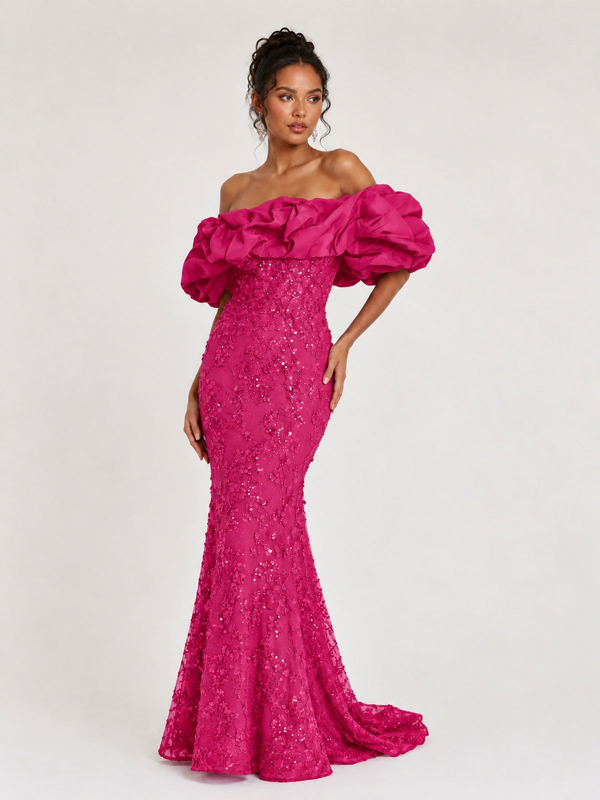 Sequin Off-Shoulder Ruffle Mermaid Prom Dress