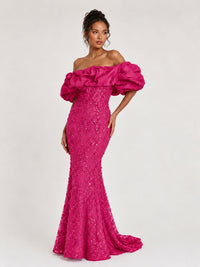 Sequin Off-Shoulder Ruffle Mermaid Prom Dress
