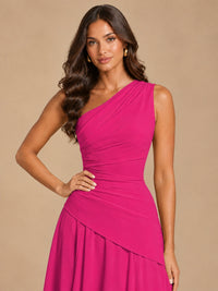 One Shoulder Prom Dress A-line Ruched Women Wedding Formal Gowns