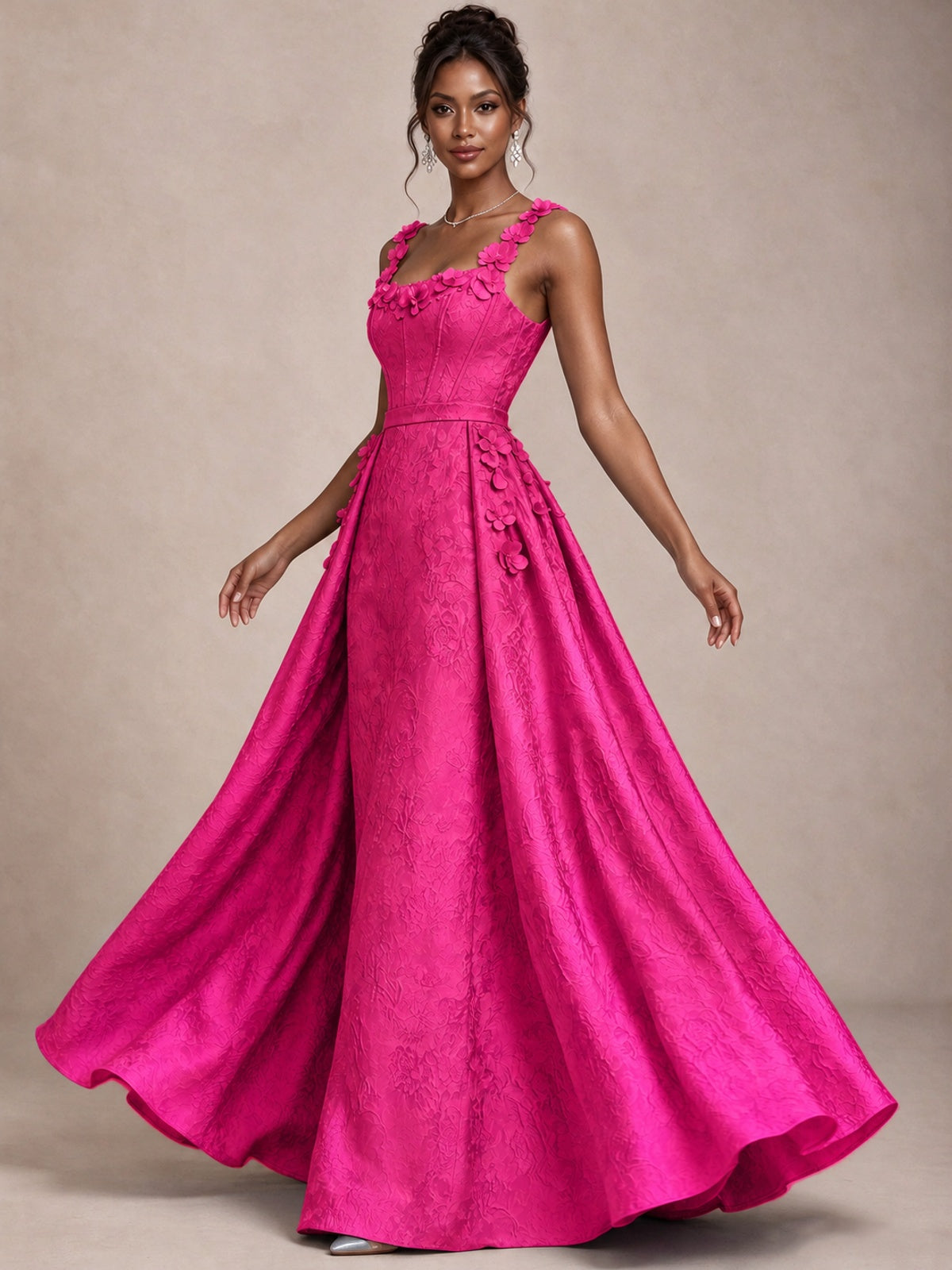 Light Blue 3D Floral Jacquard Prom Dress with Detachable Overskirt Corset Gown