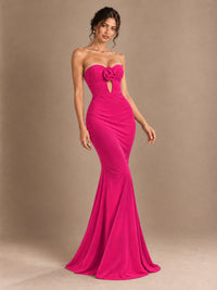Emerald Green Strapless Mermaid Prom Dress with 3D Rose & Keyhole Cutout