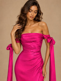 Off The Shuolder Satin Prom Dress Slit Mermaid Formal Gowns