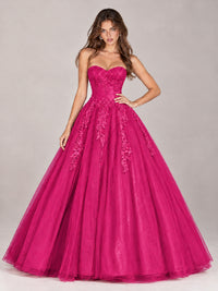 Strapless Sweetheart Tulle Ball Gown Prom Dress with Lace Appliques