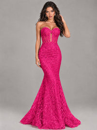 Strapless Corset Mermaid Prom Dress Lace Appliqué Formal Gown