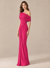 Elegant Draped Off Shoulder Ruched Mermaid Chiffon Formal Evening Gown
