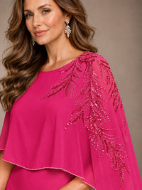 Elegant Chiffon Cape Sleeve Beaded Mother of the Bride Dress