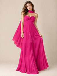 Sweetheart Neckline Pleated Prom Dress Strapless A-line Formal Dress with Flowy Scarf