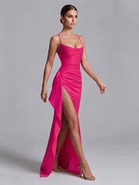 Square Neck Satin Long Prom Dress with Ruffles