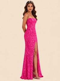 Sequin Lace Appliques Mermaid Prom Dress Spaghetti Strap Formal Gowns with Slit