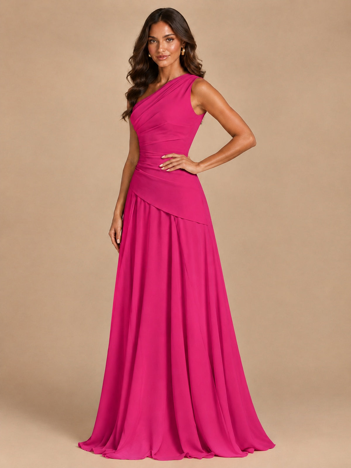 One Shoulder Prom Dress A-line Ruched Women Wedding Formal Gowns