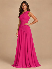 One Shoulder Prom Dress A-line Ruched Women Wedding Formal Gowns