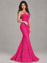 Strapless Corset Mermaid Prom Dress Lace Appliqué Formal Gown