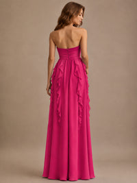 Srapless Sweetheart Chiffon Prom Dress Ruffle Formal Evening Gown
