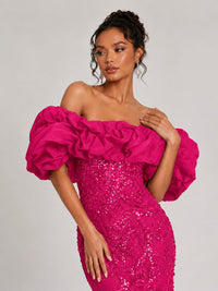 Sequin Off-Shoulder Ruffle Mermaid Prom Dress