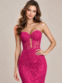 Strapless Corset Mermaid Prom Dress with Floral Lace Appliqué